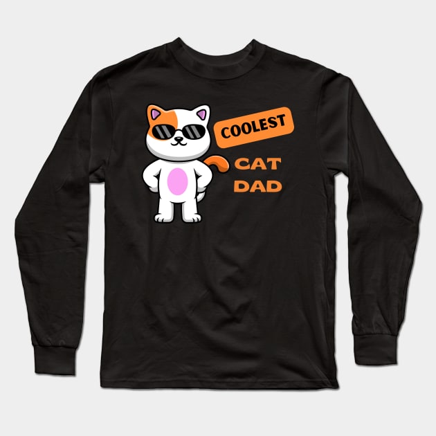 Coolest Cat Dad, Funny Cat Fathert Long Sleeve T-Shirt by docferds